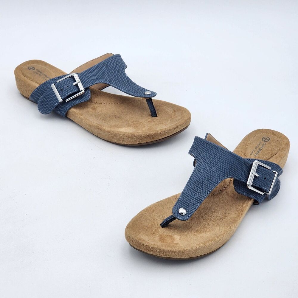 Giani Bernini Rivver Memory Foam Buckle Thong Comfort Sandals Blue Croc Size 7.5